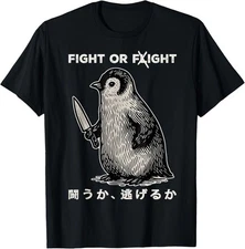 Funny Penguin Fight Or Flight Meme Penguin With Knife T-Shirt