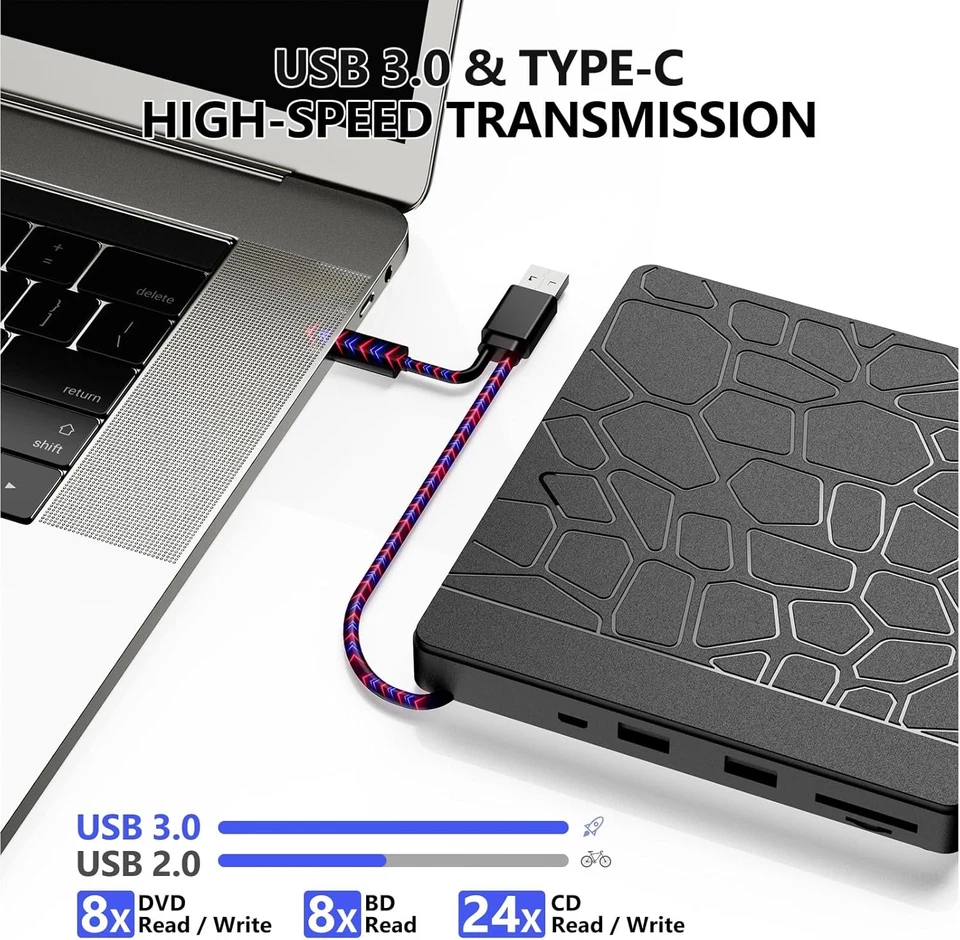 5 in 1 External BluRay Drive BD Player Read/Write Portable CD/DVD Drive Burner - Image 4 of 4