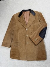 VTG Corduroy Blazer Mens 42 Brown Leather Collar Elbow Patch Button Front Lined