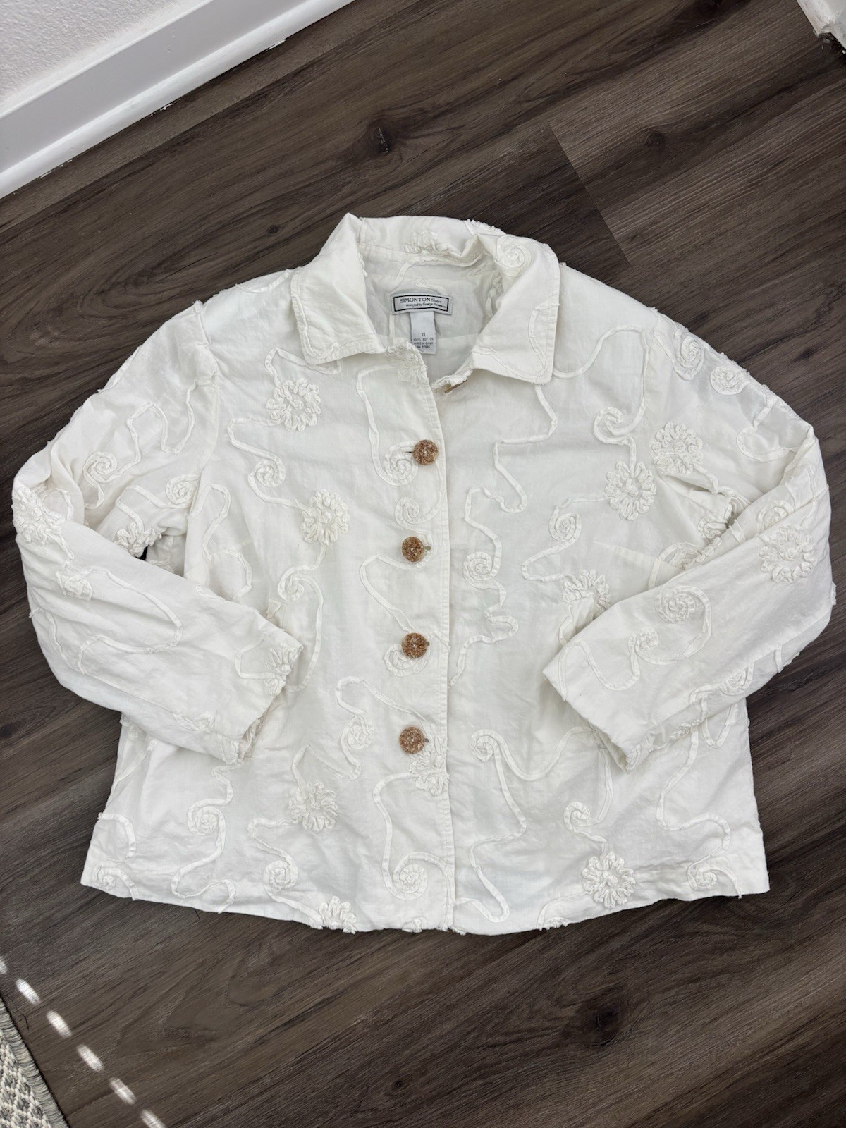 Simonton Says Embroidered Button Collared Lightwe… - image 1