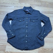 Levi's Shirt Mens Small Gray Denim Western Pearl Snap Front Long Sleeve Casual