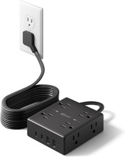 15Ft Extension Cord with Multiple Outlets, Flat Plug Power Strip Surge Protector