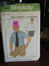 Vintage Simplicity 7942 Men's Shirts Pattern - Size 44 Neck 16 1/2