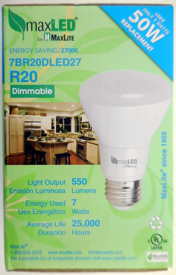 MaxLite 50 Watt (7W) LED Dimmable Light Bulb R20 7BR20DLED27 #7eh - Image 3 of 4