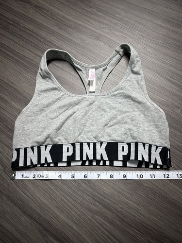 Victoria Secret Pink Thick Band, No Padding Medium sports bra Gray razorback - Picture 2 of 4