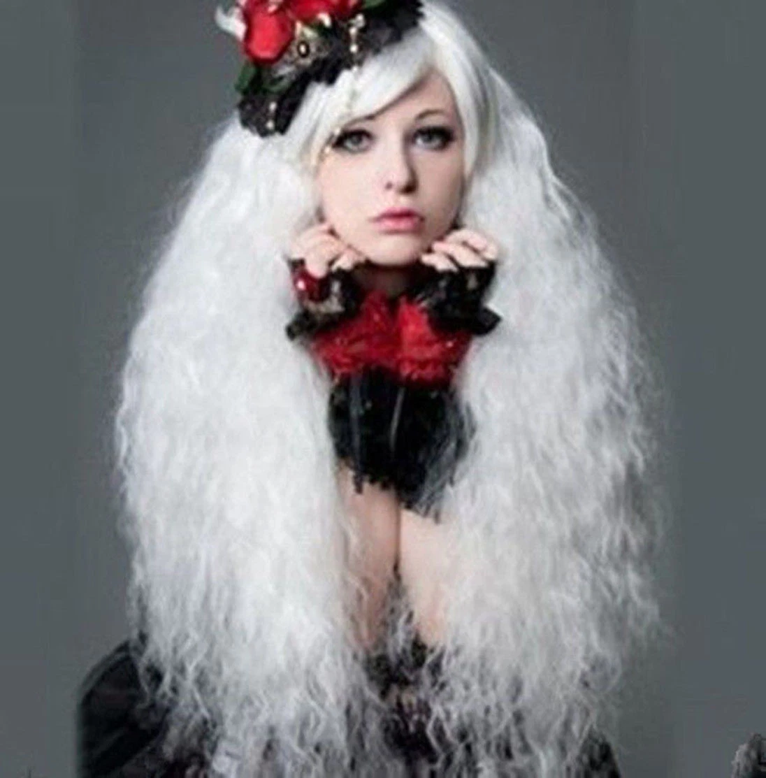 White curly cosplay wig deals