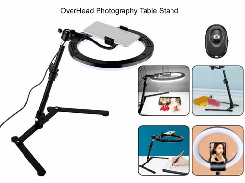 Overhead Photography Table Stand with 26cm Ring Light For Live Broadcast - Picture 1 of 2
