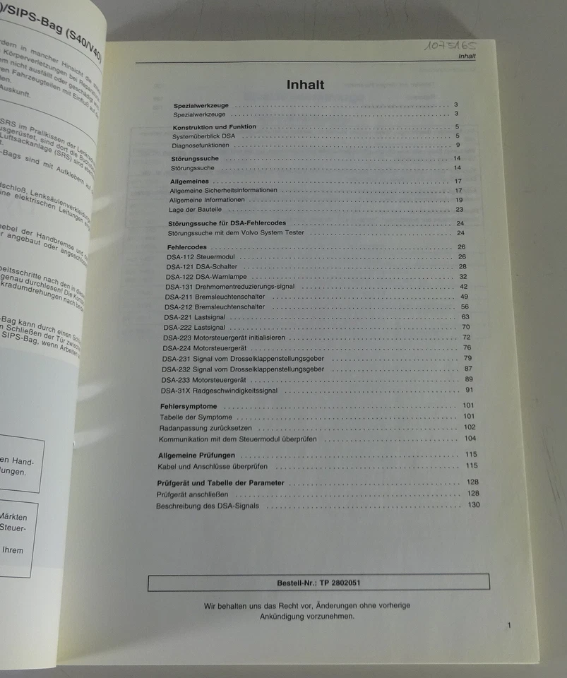 Manual de Taller Volvo S40/V40 Dsa para Antriebsschlupfregelung Stand 03/1996 - Imagen 2 de 3