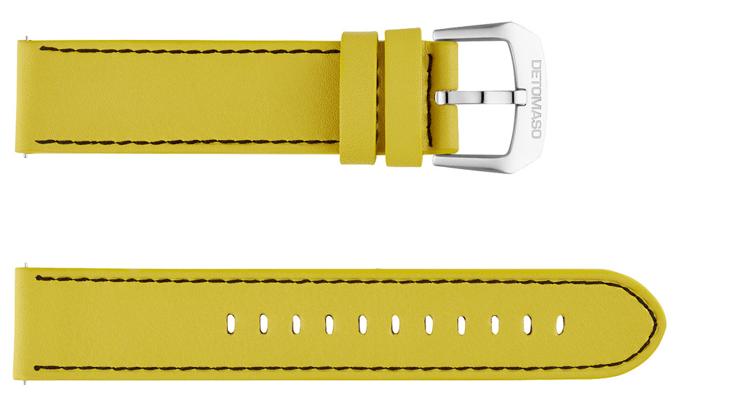 Bracelet montre Detomaso 20 mm en cuir jaune haut de gamme