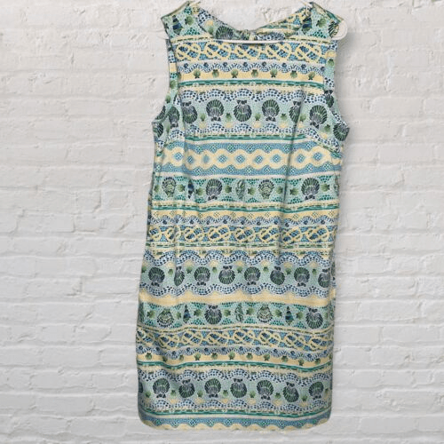 TALBOTS Womens Tie Back Seashell Sheath Dress Size 14 P Green Blue Beachy NWOT. - Picture 4 of 11