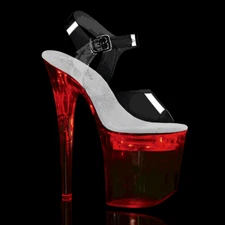 PLEASER 8" Heel Chargeable Light Up Ankle Strap Clear Platform Dancer Shoes