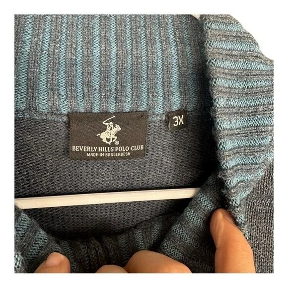 Beverly Hills Polo 3X Club Hombre Azul Pullover Suéter 1/4 Cremallera Informal Abuelo Foto 4 de 4