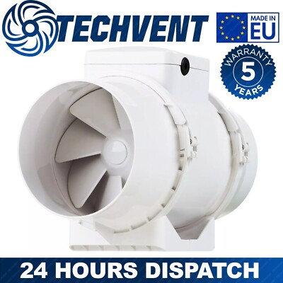 VENTS 100mm Inline Dunstabzugshaube gemischter Durchfluss Kanal Belüftung Timer 4 Zoll