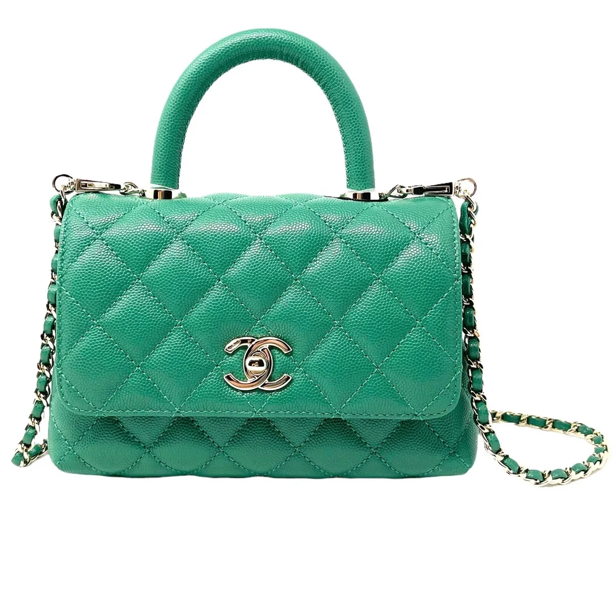 Chanel Green Coco Handle Caviar Mini Flap Quilted Leather Satchel Crossbody  Bag