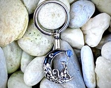 Cat Moon Stone Cremation Pendant Urn Keychain 1" Key Ring for Ash Holds Cremains