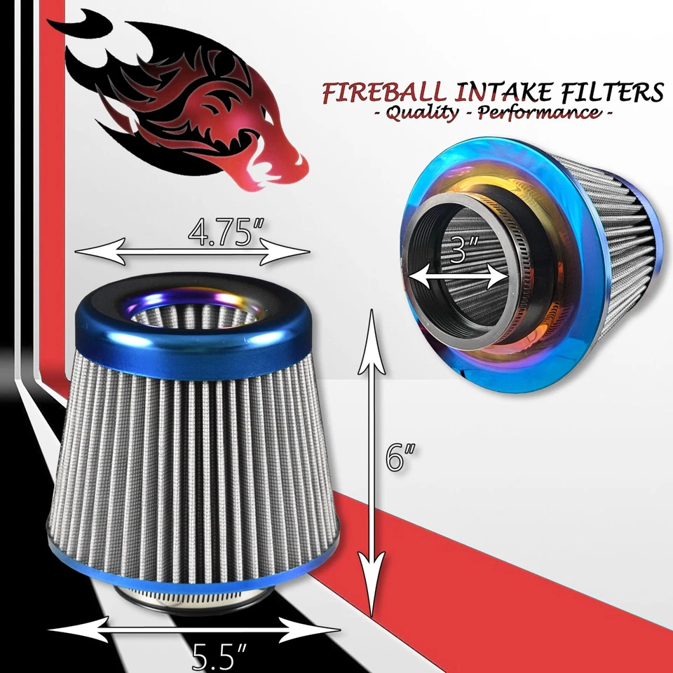 Kit de filtro de admisión de aire frío reutilizable de alto rendimiento de flujo de 3" plateado para Hyundai Foto 2 de 4