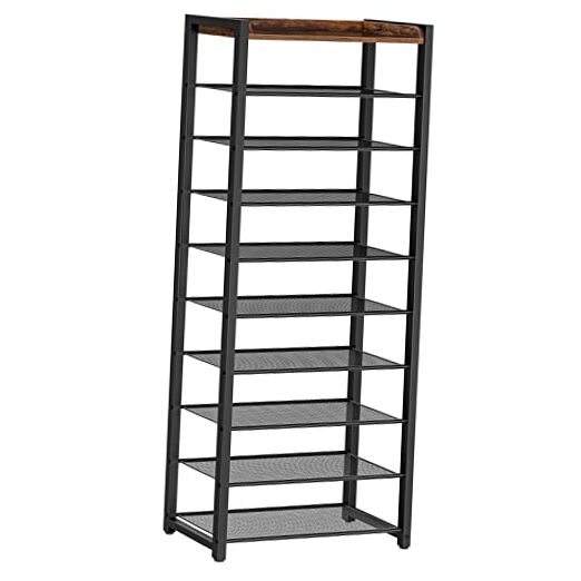 10-Tier Rustic Brown Narrow Shoe Rack 20.5x11.8x67.7 Inches