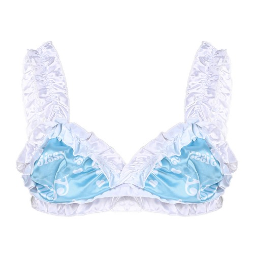 Men Soft Satin Frilly Ruffled Unlined Lingerie Bra Top with Briefs Gay Underwear - Picture 19 of 56