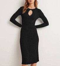 Boden Ribbed Cut Out Dress Knit Midi Body Con Size 8 Black NEW 1348