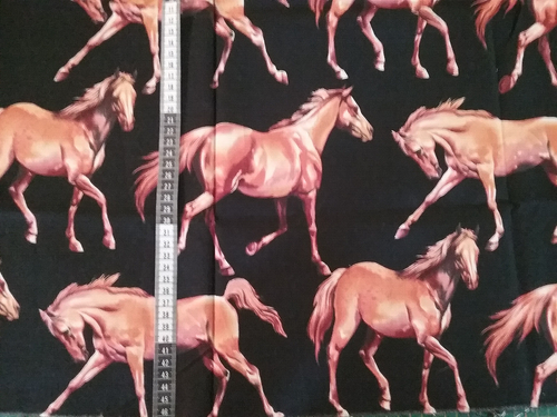 'DAPPLED PONIES' Bold Horse Print on Black Quality Quilting Cotton Remnant LOOP - Picture 2 of 3