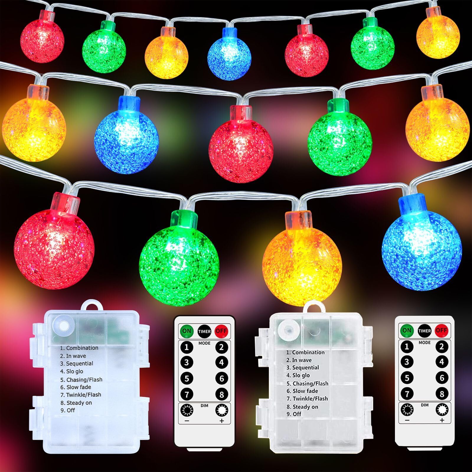 Battery Powered Color Changing Lights - 2Pack Total 66Ft 200 LED Battery Colo...