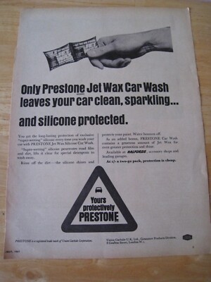 PRESTONE JET WAX AUTOWÄSCHE BLÄTTER AUTO CLEAN GLITZERSILI 1967 WERBUNG A4 FEILE 38