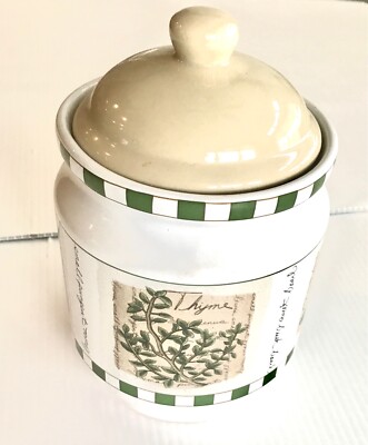 Ceramic Kitchen storage container vintage Savory Tyme herbal design jar 7 