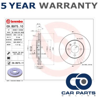 Brake Discs Front CPO Fits VW UP Skoda Citigo 1.0 Electric + Other Models