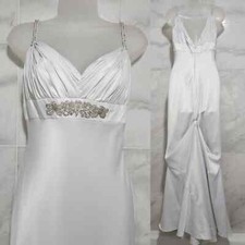 Galina White Beaded Wedding Dress Silky Mermaid Train 4