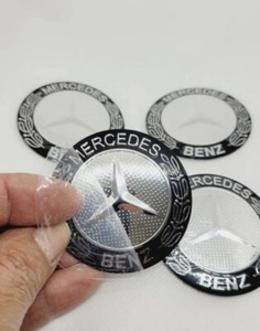 4x Mercedes Nabendeckel-Aufkleber – 65mm, In Marine/Chrom, Für A- Und E-Klasse