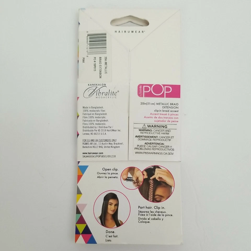 Extensión trenza metálica Hairdo POP 20" pulgadas rosa clip para cabello acento trenzado  Foto 3 de 4