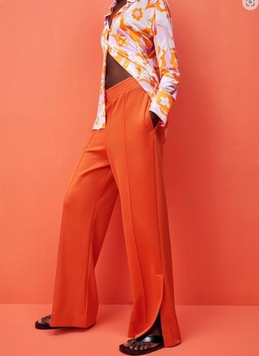 Zara Orange Wide Leg Slit Cuff High Rise Pants M | eBay