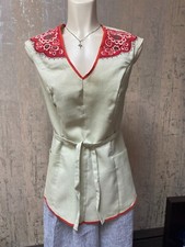 Handmade Linen Apron with Embordered and 2 Pockets Size M