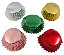 50 Mini Cupcake Cases Baking Muffin Cake Petits Fours 5 Mixed Foil Gold Silver