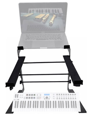 Rockville Dual Laptop+Controller Stand for Arturia Keylab Essential 61 Keyboard