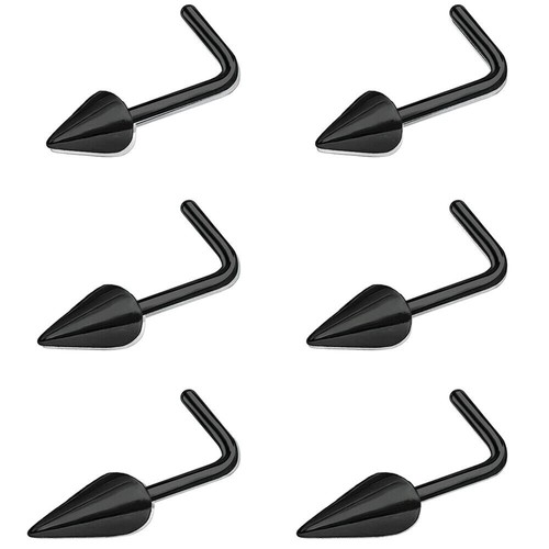 6 Pcs/lot 20g Stainless Steel Spike Nose Stud L/S-Shape Nostril Piercing 6-10MM - Picture 8 of 16