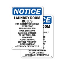  2 Pack Laundry Room Rules For Residents OSHA Notice Sign Decal Metal Plastic