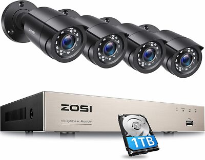 ZOSI 8CH 1080P Überwachungskamera H.265+ 1TB DVR CCTV System 4x 2MP Außen Kamera