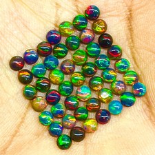 50 Pcs Natural Ethiopian Black Opal 3.8mm Round Flashy Cabochon Gemstone Lot