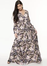 Unique Vintage NWT Black & Pink Floral Print Farrah Maxi Dress - Size X Large