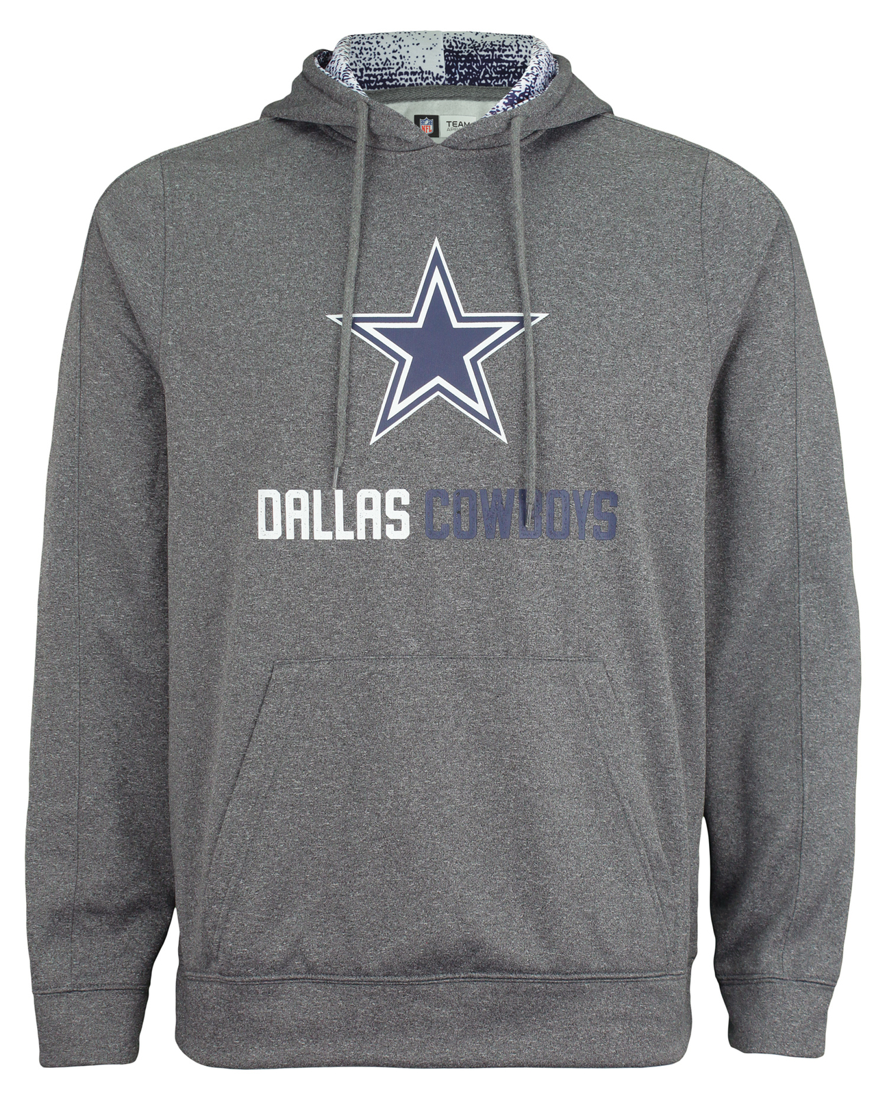 Zubaz NFL Mens Dallas Cowboys Performance Fleece Hoodie, Heather Grey