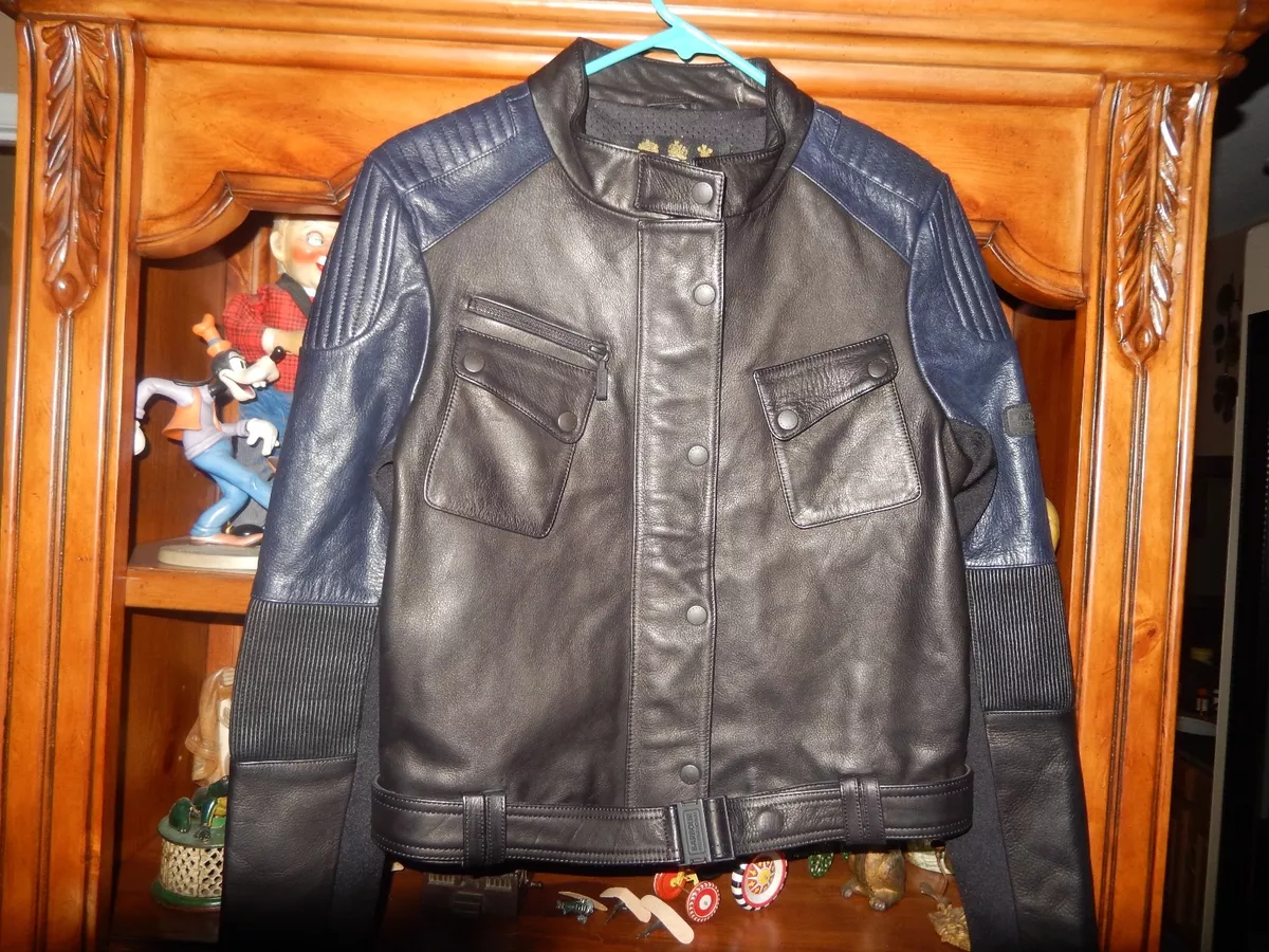 New Barbour Women Leather Motorcycle Jacket Black Blue US 8 SOLD OUT 1598
