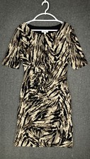 Dressbarn Tiger Print Faux Wrap Dress Women's 10 Half Sleeve Knee Length Rouched