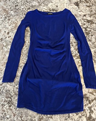 XS EXPRESS Womens Blue Purple Ruched Side Round NECK LONG SLEEVE DRESS  Royal | eBay