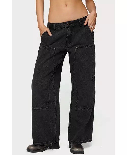 Edikted Ayla Low Rise Wide Leg Carpenter Jeans Woman’s Size L Black Washed image 3