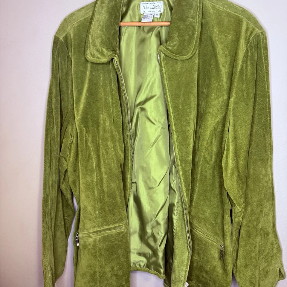 Chaqueta de gamuza verde lima Live A Little para mujer 3X Foto 3 de 4