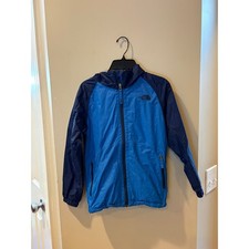 The North Face Boys Zipline Rain Jacket Blue Hooded Windbreaker Size Small 7/8
