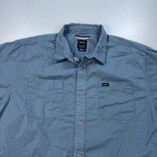 Camicia RVCA con bottoni uomo extra large XL blu blu cotone tessuto tasche spiaggia - Foto 2 di 7
