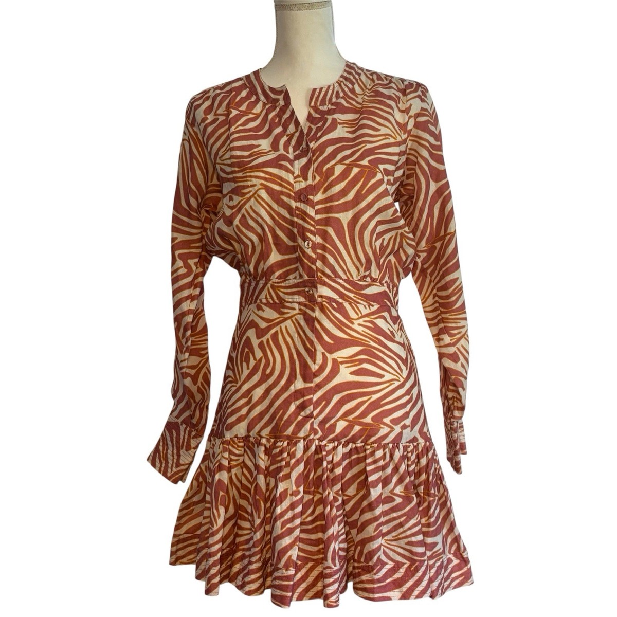 NWT Revolve Karina Grimaldi Azuli Linen Mini Dress Size Small Zebra Pink  Ruffle