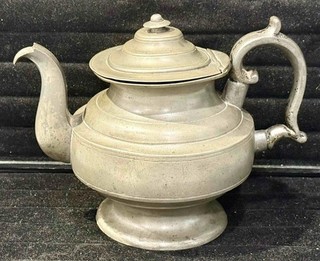 Antique American Pewter Teapot Rufus Dunham Westbrook ME. c. 1840